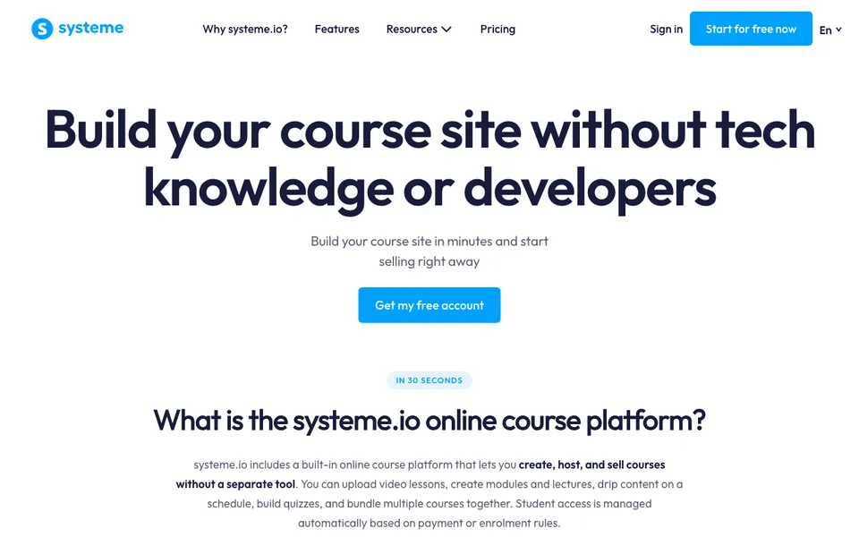 systeme.io online course builder page