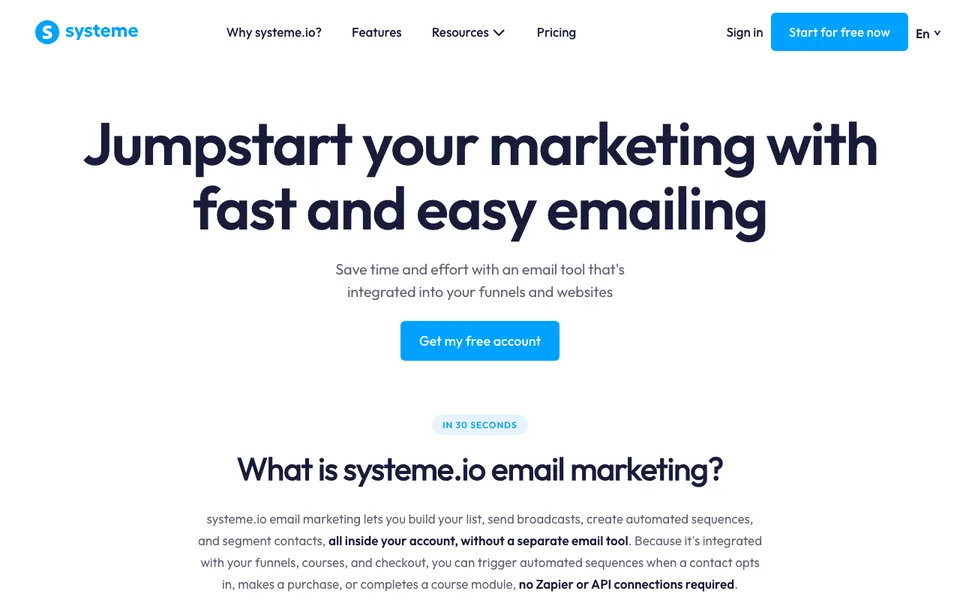 systeme.io email marketing page